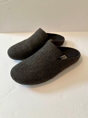 FitFlop Chrissie II Haus Felt Slippers Charcoal Gray Mules Women 10
